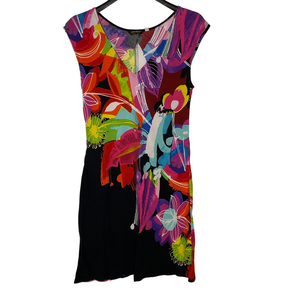 Jams World Sherry Mini Tunic Dress Sz XS Hawaiian Floral Artsy Tropical